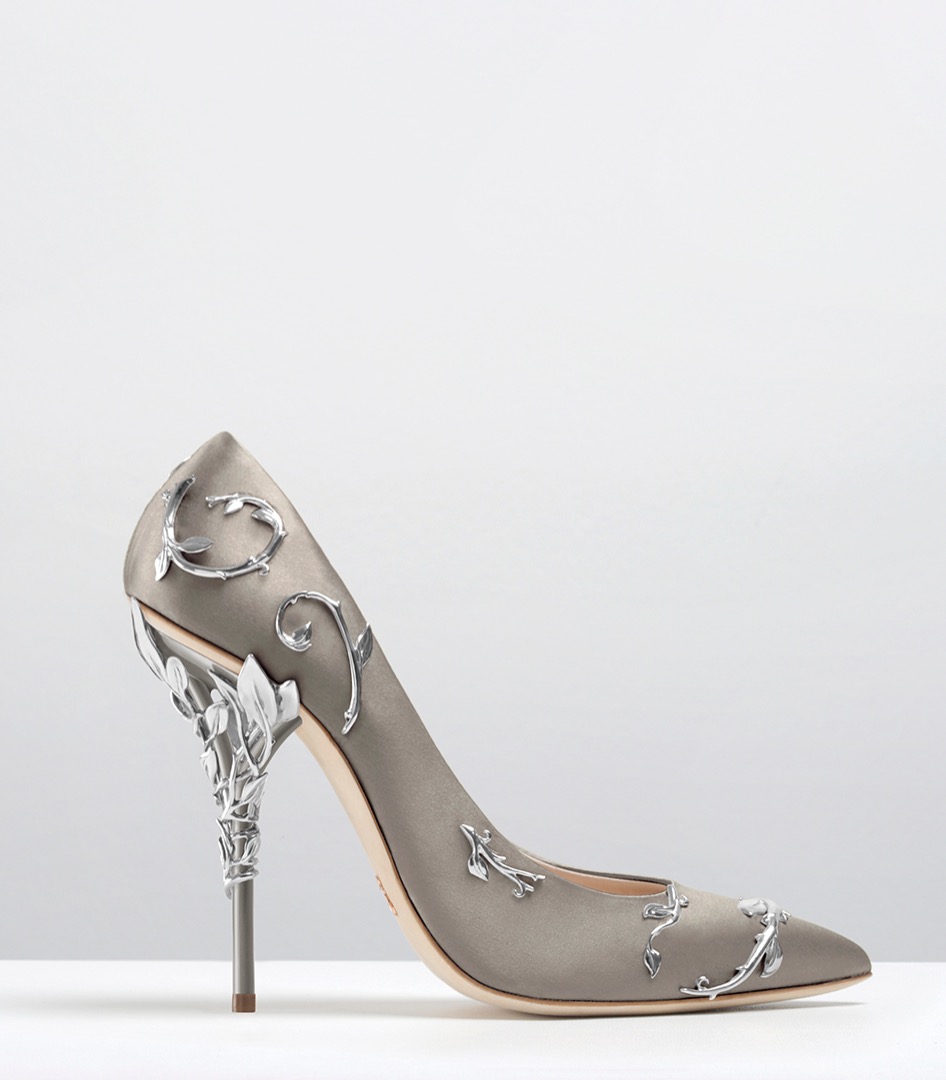 +2.7-EDEN PUMPS-TAUPE SATIN WITH SILVER LEAVES (1)