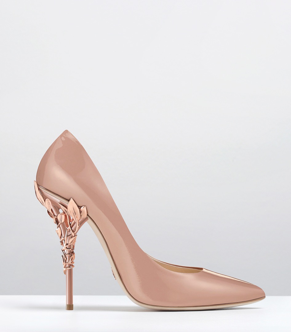 18-EDEN HEEL PUMPS-APRICOT PATENT WITH ROSE GOLD LEAVES (1)