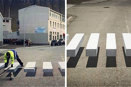 冰島小鎮在馬路上創造「 3D 斑馬人行穿越道」，要讓高速行駛車輛都減速