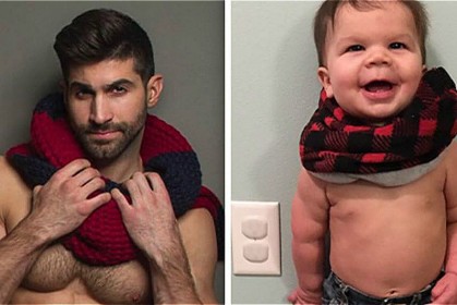 媽媽讓1歲寶寶「模仿男模舅舅」拍照，神還原勁辣性感酷姿，萌翻網友