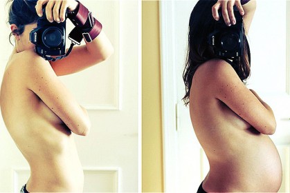 攝影師以連續鏡頭紀錄自己懷孕 40 周的過程，隨著肚皮膨大直到最後一張。。。
