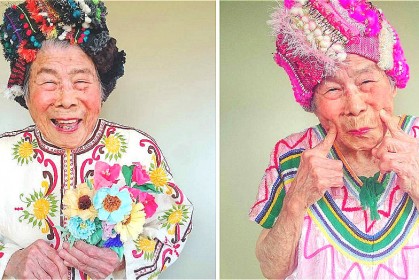 93 歲老奶奶充當孫女的模特兒！快樂神情搭配亮麗作品，成就了歡樂藝術大爆發～