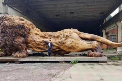 這20位神人花3年時間「將一棵樹雕刻成獅子」破世界紀錄，獅子正面超霸氣