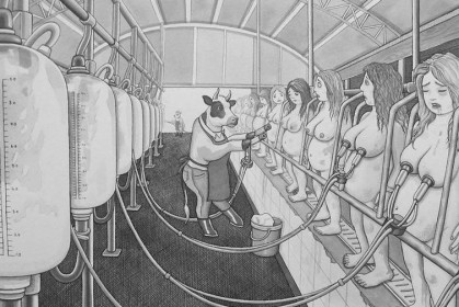 13張「人類與動物交換身份」的超諷刺插畫，第2張「鵝肝醬」美味背後的秘密