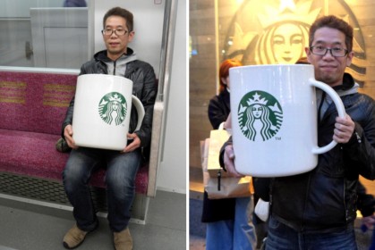 日本狂人花8萬買「巨大版星巴克杯子」，他一路扛它去買咖啡「店員神回覆」